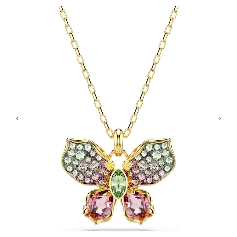 ❤️SOLD❤️Swarovski Gold Butterfly Necklace with Green and Pink Crystals